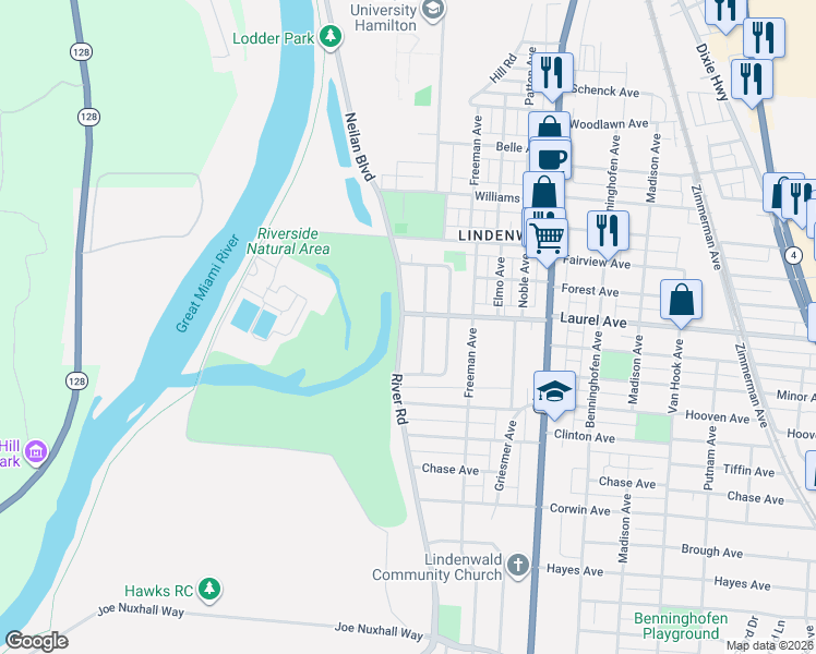 map of restaurants, bars, coffee shops, grocery stores, and more near 2741 Hilda Avenue in Hamilton
