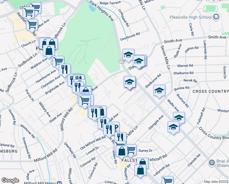map of restaurants, bars, coffee shops, grocery stores, and more near 7 Slade Avenue in Baltimore