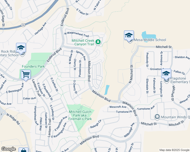 map of restaurants, bars, coffee shops, grocery stores, and more near 45 North Bedford Avenue in Castle Rock