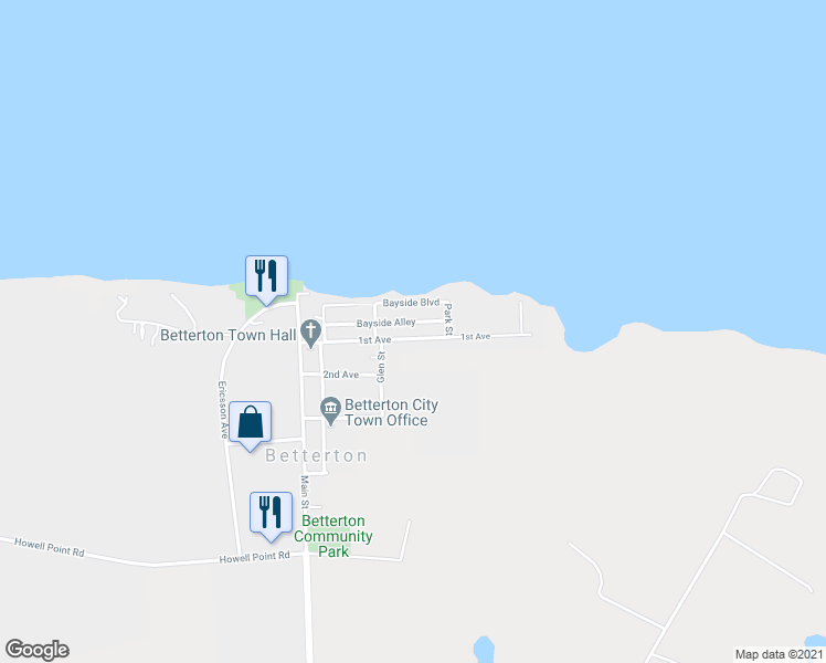 map of restaurants, bars, coffee shops, grocery stores, and more near 133 1st Avenue in Betterton