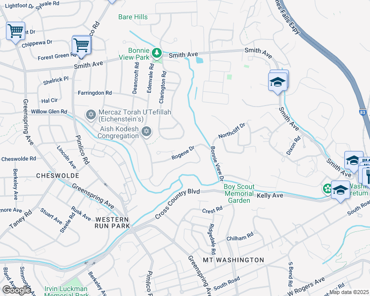 map of restaurants, bars, coffee shops, grocery stores, and more near 2208 Rogene Drive in Baltimore
