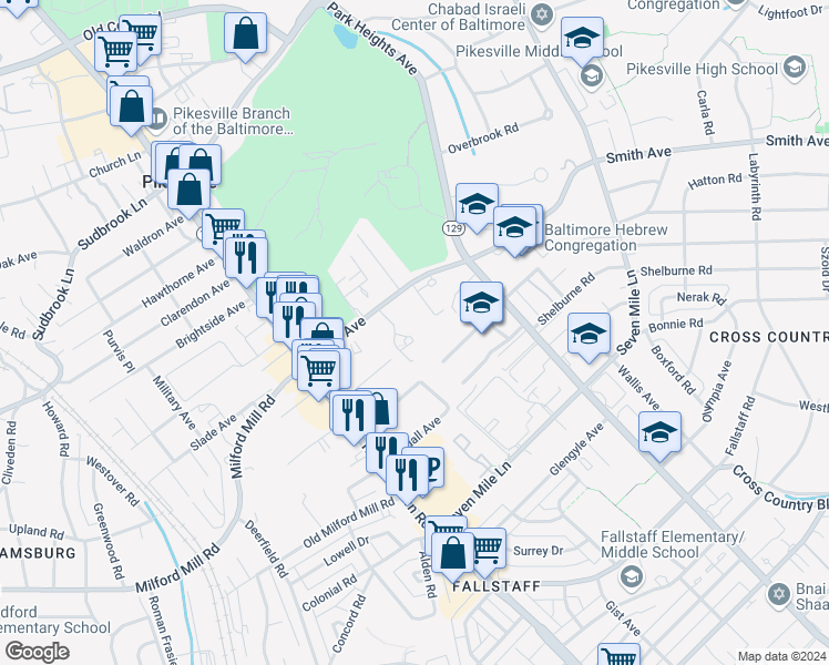 map of restaurants, bars, coffee shops, grocery stores, and more near 7 Slade Avenue in Baltimore