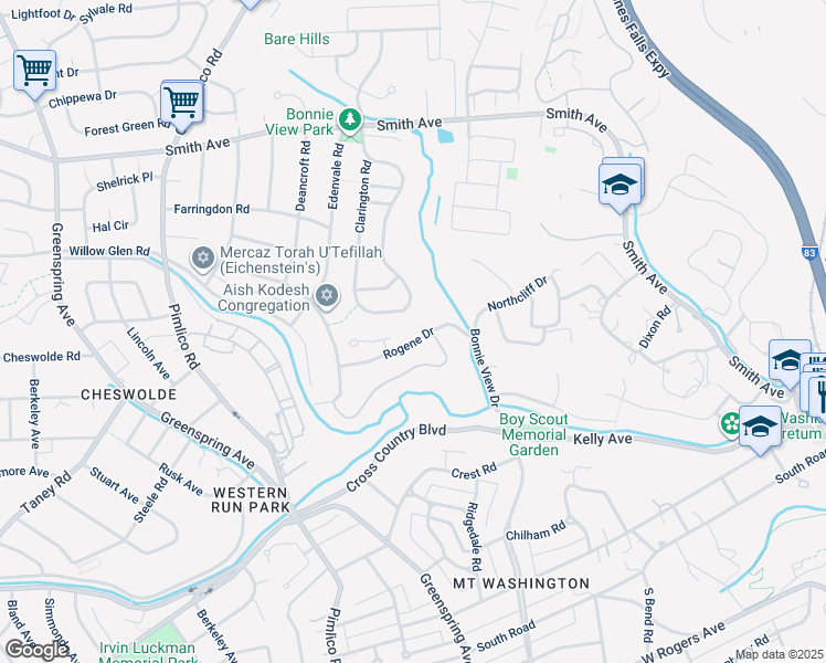 map of restaurants, bars, coffee shops, grocery stores, and more near 2208 Rogene Drive in Baltimore