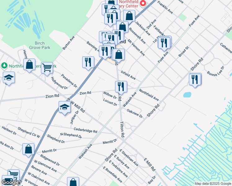 map of restaurants, bars, coffee shops, grocery stores, and more near in Northfield
