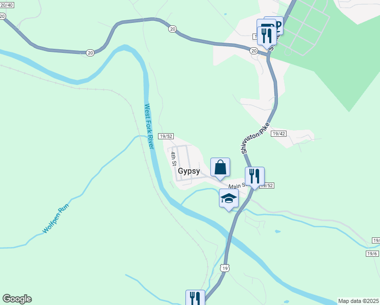 map of restaurants, bars, coffee shops, grocery stores, and more near 26 Fleming St in Shinnston