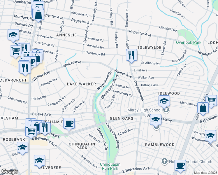 map of restaurants, bars, coffee shops, grocery stores, and more near 6208 Chinquapin Parkway in Baltimore