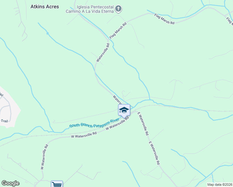 map of restaurants, bars, coffee shops, grocery stores, and more near 7401 Watersville Road in Mount Airy