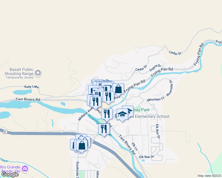 map of restaurants, bars, coffee shops, grocery stores, and more near 261 East Sopris Drive in Basalt