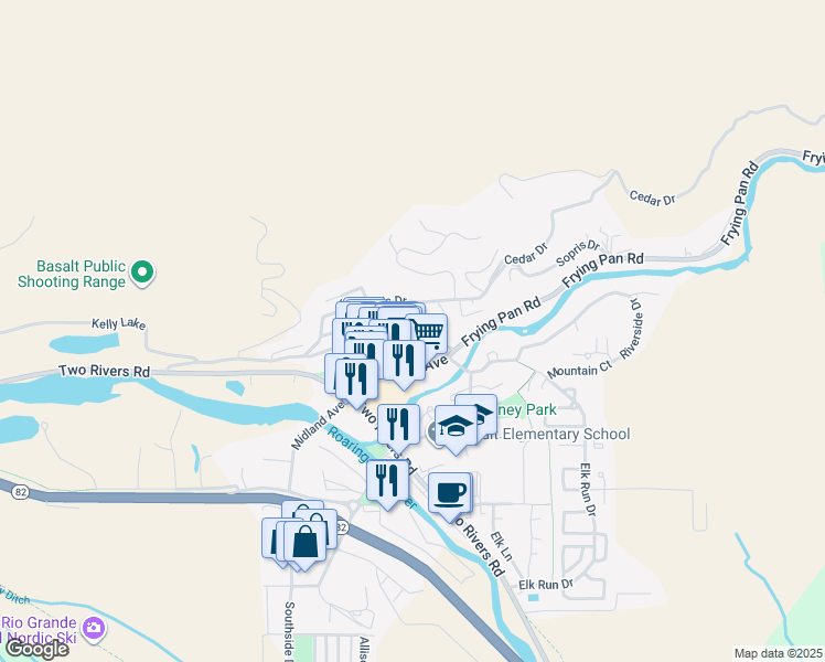 map of restaurants, bars, coffee shops, grocery stores, and more near 261 East Sopris Drive in Basalt