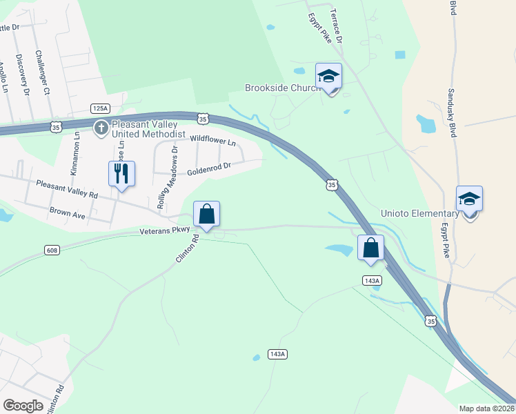 map of restaurants, bars, coffee shops, grocery stores, and more near 13223 Pleasant Valley Road in Chillicothe