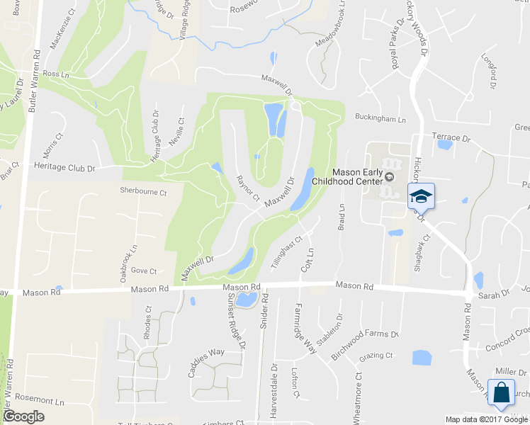map of restaurants, bars, coffee shops, grocery stores, and more near 4744 Maxwell Drive in Mason