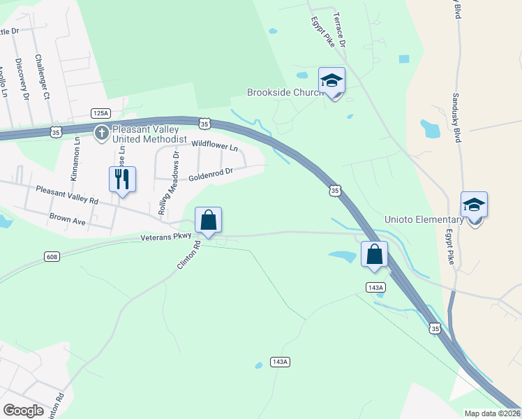 map of restaurants, bars, coffee shops, grocery stores, and more near 13223 Pleasant Valley Road in Chillicothe