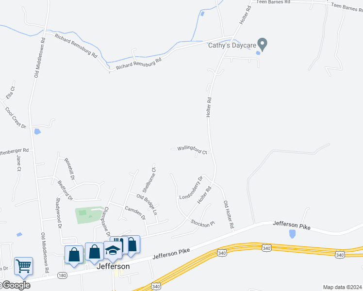 map of restaurants, bars, coffee shops, grocery stores, and more near 4214 Wallingford Court in Jefferson