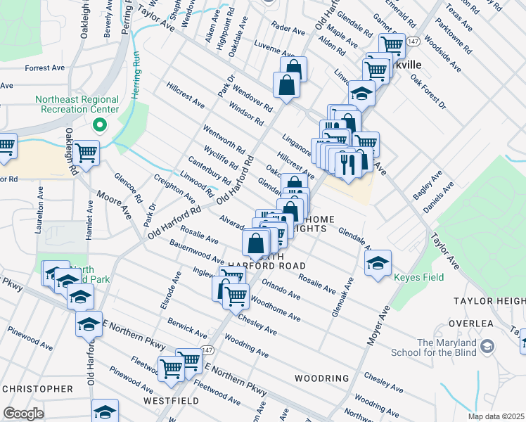 map of restaurants, bars, coffee shops, grocery stores, and more near 2904 Harview Avenue in Baltimore