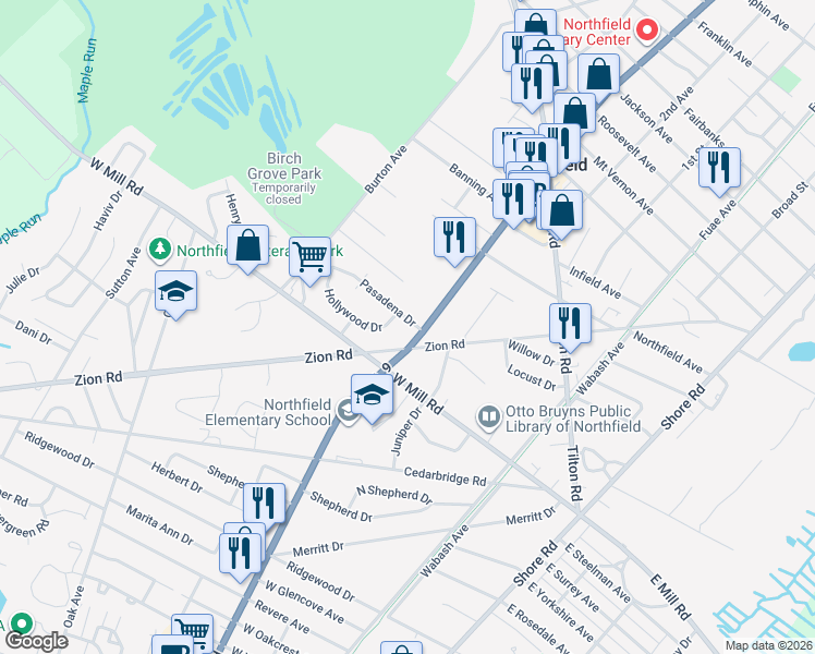 map of restaurants, bars, coffee shops, grocery stores, and more near 510 Pasadena Drive in Northfield