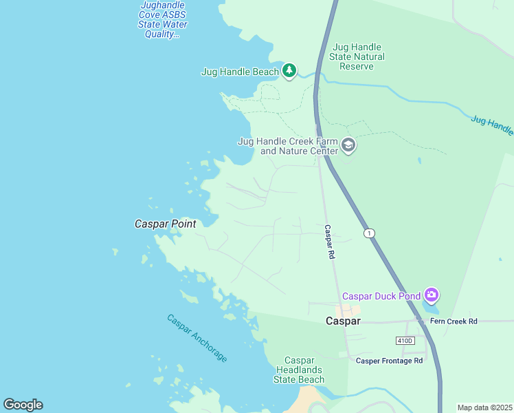 map of restaurants, bars, coffee shops, grocery stores, and more near 45370 Caspar Point Road in Caspar