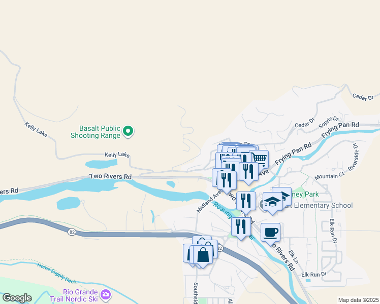 map of restaurants, bars, coffee shops, grocery stores, and more near 2-448 Wilderness Road in Basalt