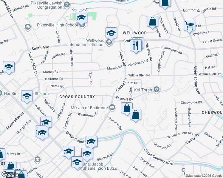 map of restaurants, bars, coffee shops, grocery stores, and more near 3800 Fallstaff Road in Baltimore