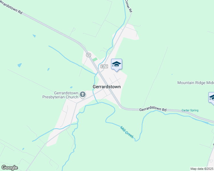map of restaurants, bars, coffee shops, grocery stores, and more near West Virginia 51 in Gerrardstown