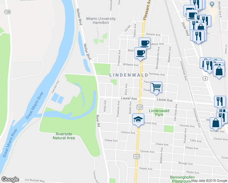 map of restaurants, bars, coffee shops, grocery stores, and more near 2634 Andrew Ave in Hamilton