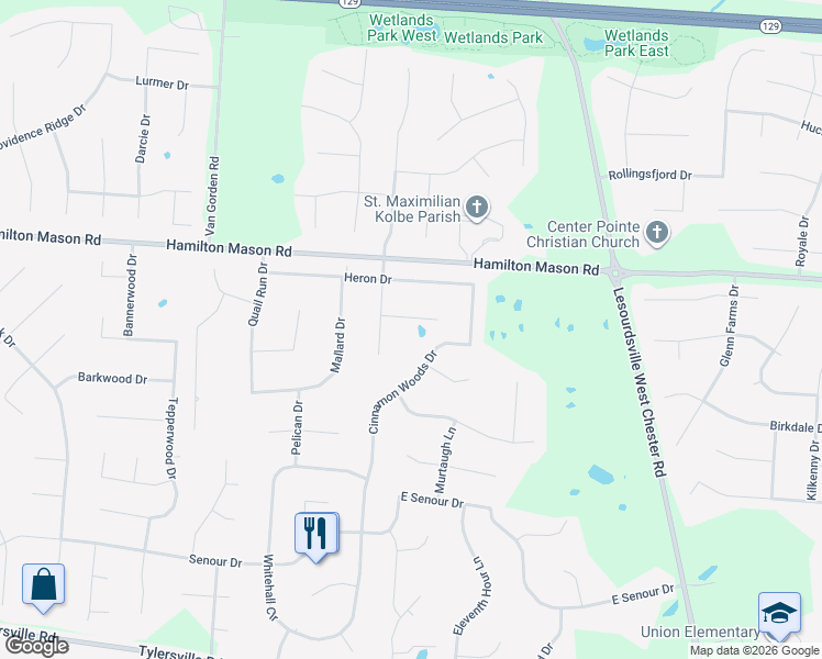 map of restaurants, bars, coffee shops, grocery stores, and more near 5659 Sage Meadow Court in Butler County