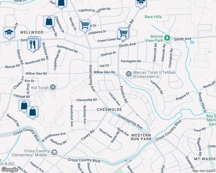 map of restaurants, bars, coffee shops, grocery stores, and more near 6301 Lincoln Avenue in Baltimore