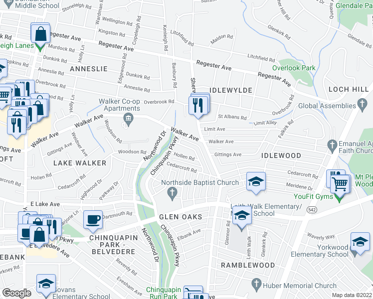 map of restaurants, bars, coffee shops, grocery stores, and more near 1107 Gittings Avenue in Baltimore