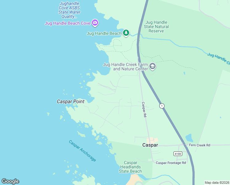 map of restaurants, bars, coffee shops, grocery stores, and more near 45362 Caspar Frontage Road in Caspar