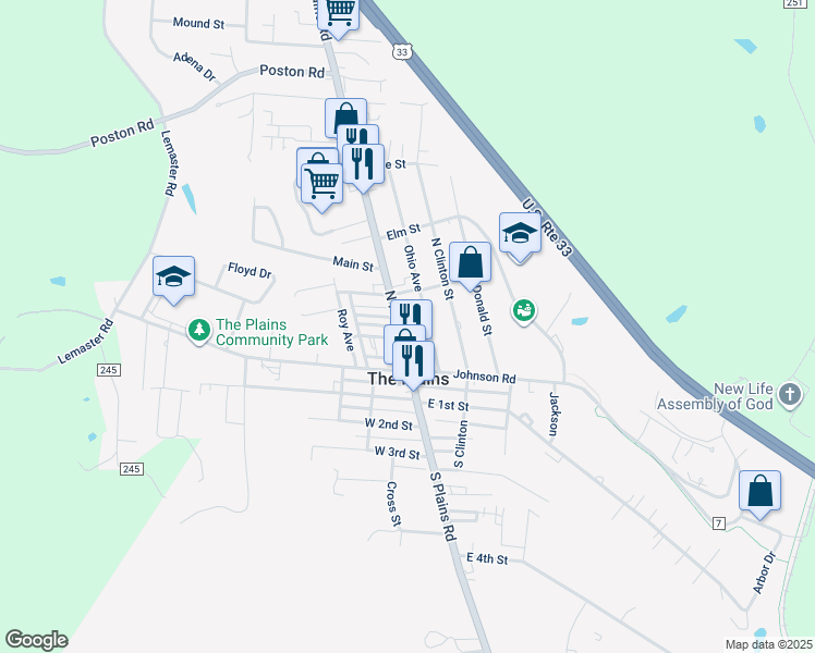 map of restaurants, bars, coffee shops, grocery stores, and more near 15 North Plains Road in The Plains