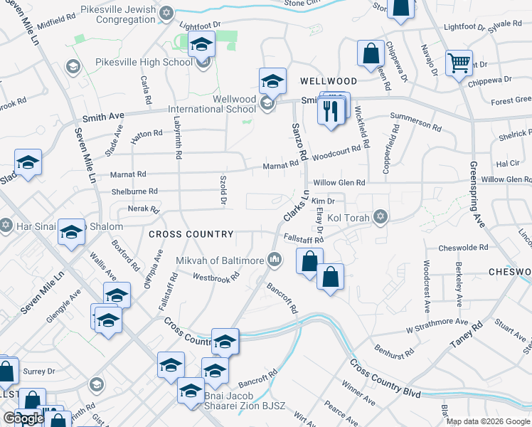 map of restaurants, bars, coffee shops, grocery stores, and more near 3009 Romaric Court in Baltimore