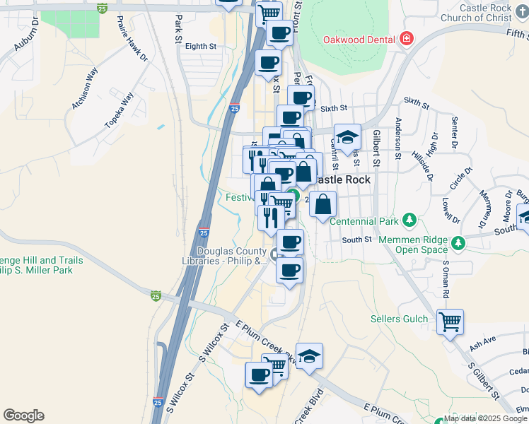 map of restaurants, bars, coffee shops, grocery stores, and more near in Castle Rock