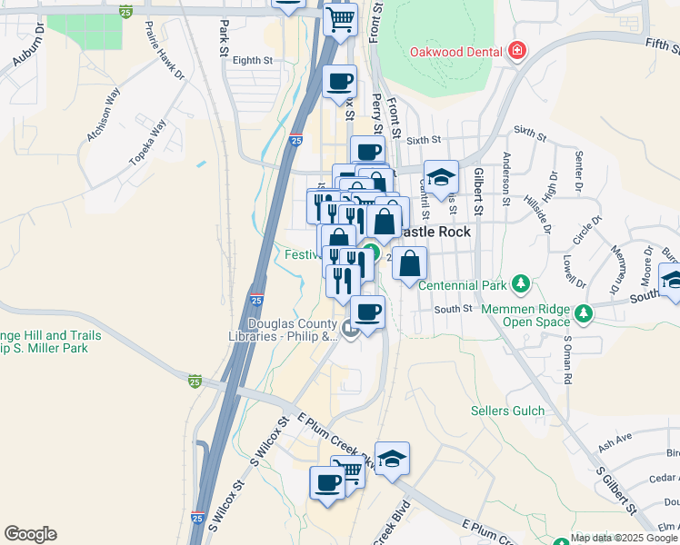 map of restaurants, bars, coffee shops, grocery stores, and more near in Castle Rock