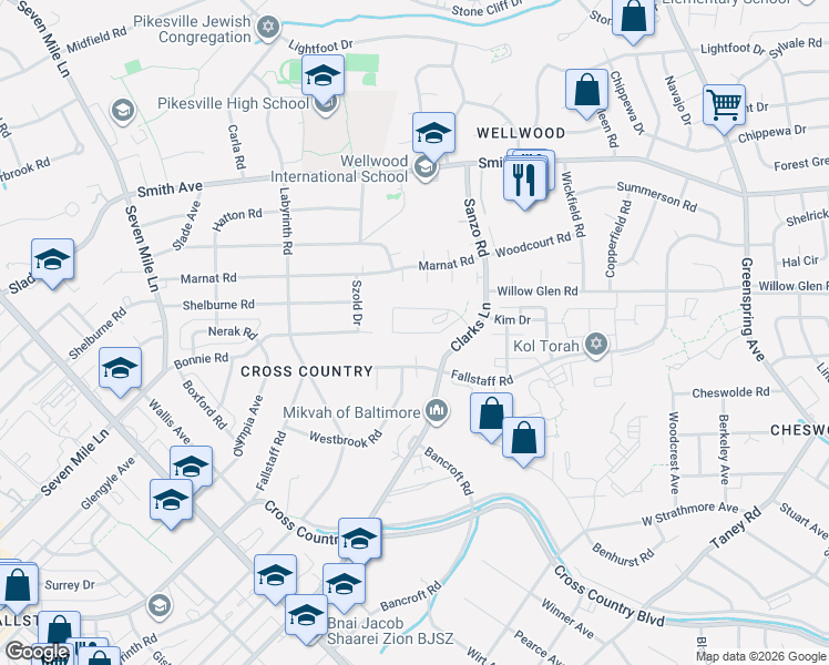 map of restaurants, bars, coffee shops, grocery stores, and more near 4701 Greenspring Avenue in Baltimore