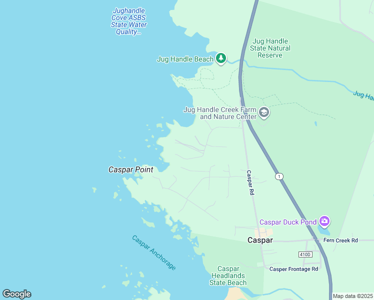 map of restaurants, bars, coffee shops, grocery stores, and more near 45370 Caspar Point Road in Caspar