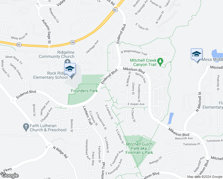 map of restaurants, bars, coffee shops, grocery stores, and more near 198 North Holcomb Street in Castle Rock