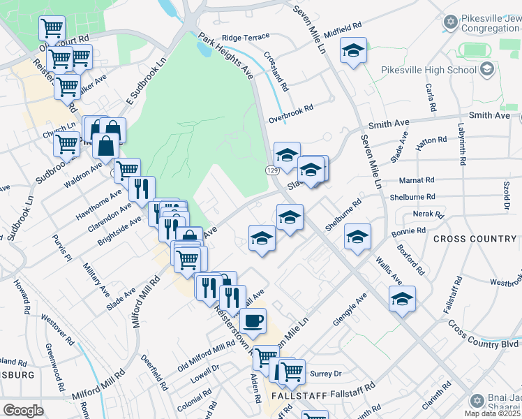 map of restaurants, bars, coffee shops, grocery stores, and more near 1 Slade Avenue in Baltimore