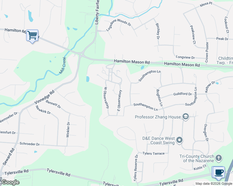 map of restaurants, bars, coffee shops, grocery stores, and more near 4415 East Observatory in Butler County