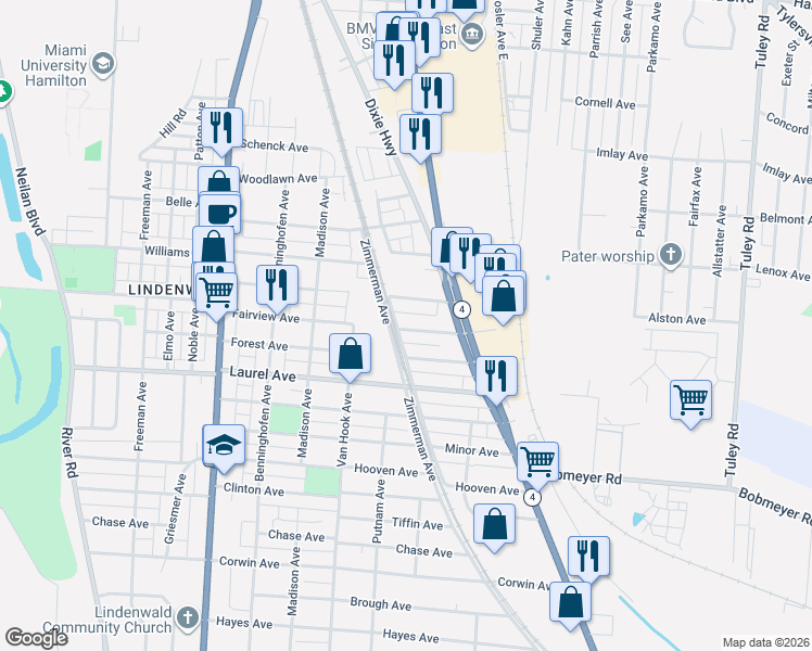 map of restaurants, bars, coffee shops, grocery stores, and more near 1000 Forest Avenue in Hamilton