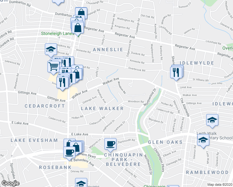 map of restaurants, bars, coffee shops, grocery stores, and more near 912 Woodson Road in Baltimore