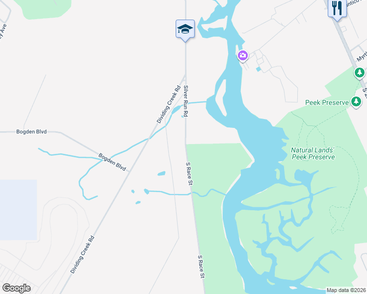 map of restaurants, bars, coffee shops, grocery stores, and more near 701 Silver Run Road in Millville