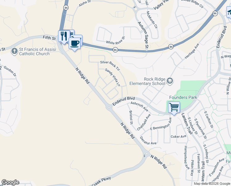 map of restaurants, bars, coffee shops, grocery stores, and more near 3948 Red Valley Lane in Castle Rock