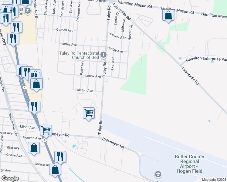 map of restaurants, bars, coffee shops, grocery stores, and more near in Butler County