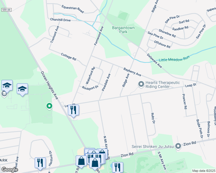 map of restaurants, bars, coffee shops, grocery stores, and more near 14 Pinedale Avenue in Egg Harbor Township