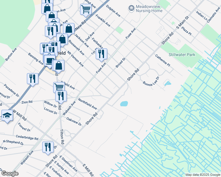 map of restaurants, bars, coffee shops, grocery stores, and more near 30 Roosevelt Avenue in Northfield