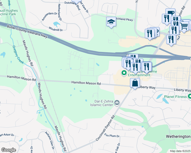 map of restaurants, bars, coffee shops, grocery stores, and more near 7098 Office Park Drive in Butler County