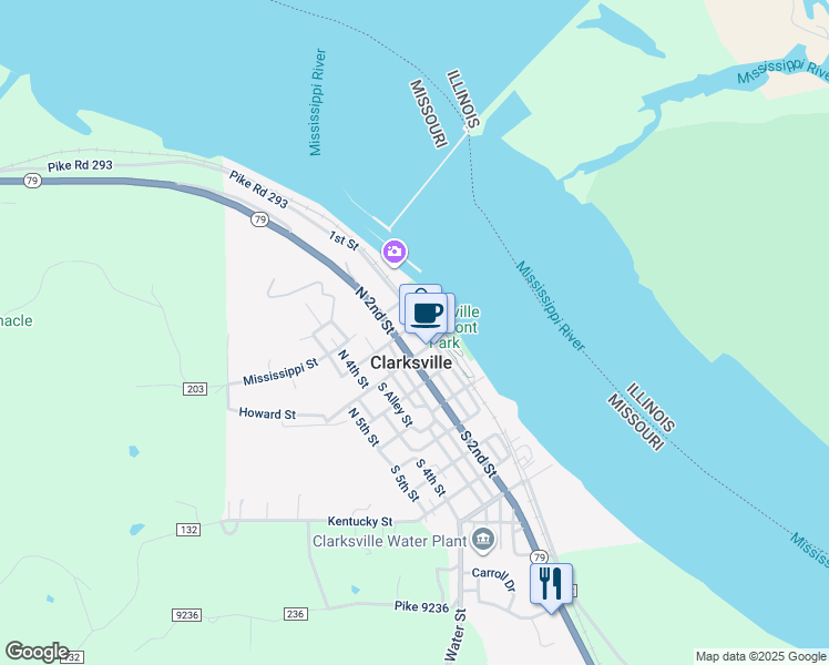 map of restaurants, bars, coffee shops, grocery stores, and more near 350 North 1st Street in Clarksville