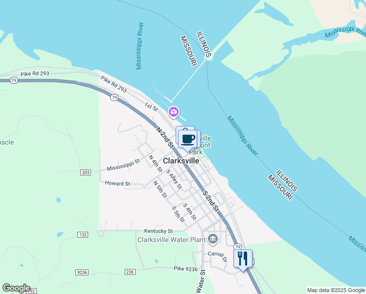 map of restaurants, bars, coffee shops, grocery stores, and more near 350 North 1st Street in Clarksville