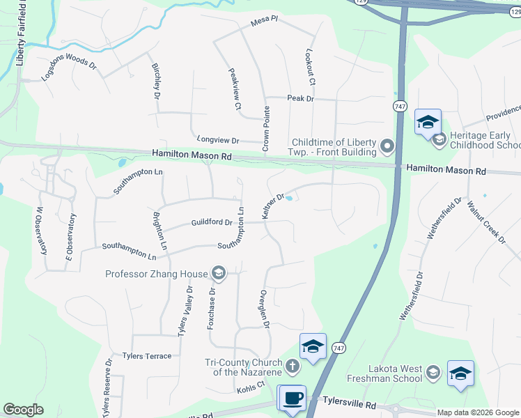 map of restaurants, bars, coffee shops, grocery stores, and more near 7271 Keltner Drive in Butler County
