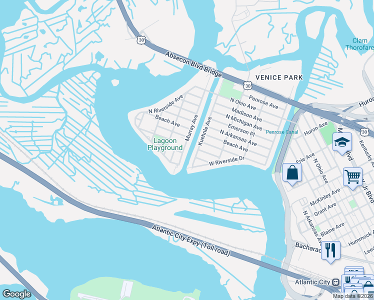 map of restaurants, bars, coffee shops, grocery stores, and more near 2221 Kuehnle Avenue in Atlantic City