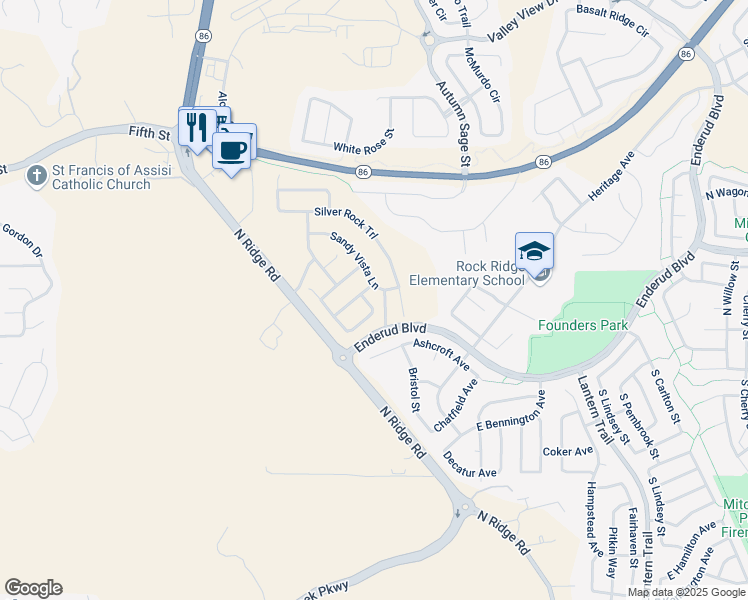 map of restaurants, bars, coffee shops, grocery stores, and more near 3948 Red Valley Lane in Castle Rock